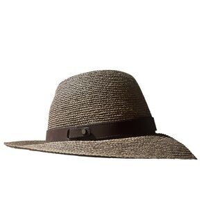 Helen Kaminski Brown Straw Wide-Brim Fedora with Dark Band